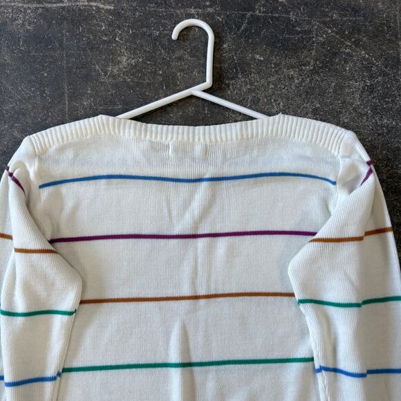 Vintage Jason Maxwell Sweater Womens L White Striped Round Neck Knit - Picture 4 of 7